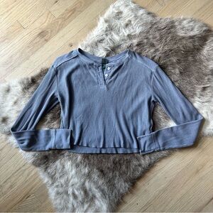 Wild Fable Cropped Henley Tee - Size Small - Dusty Blue